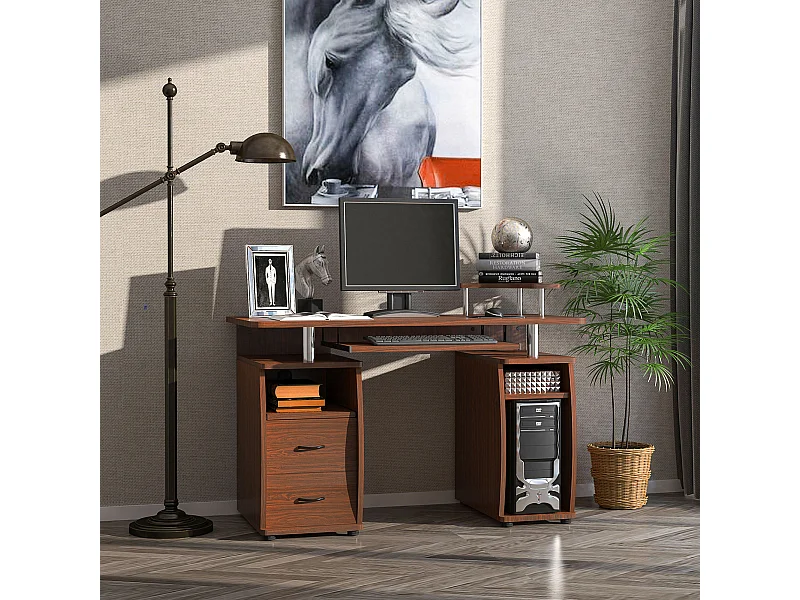 Scrivania porta pc in legno con cassetti e porta tastiera