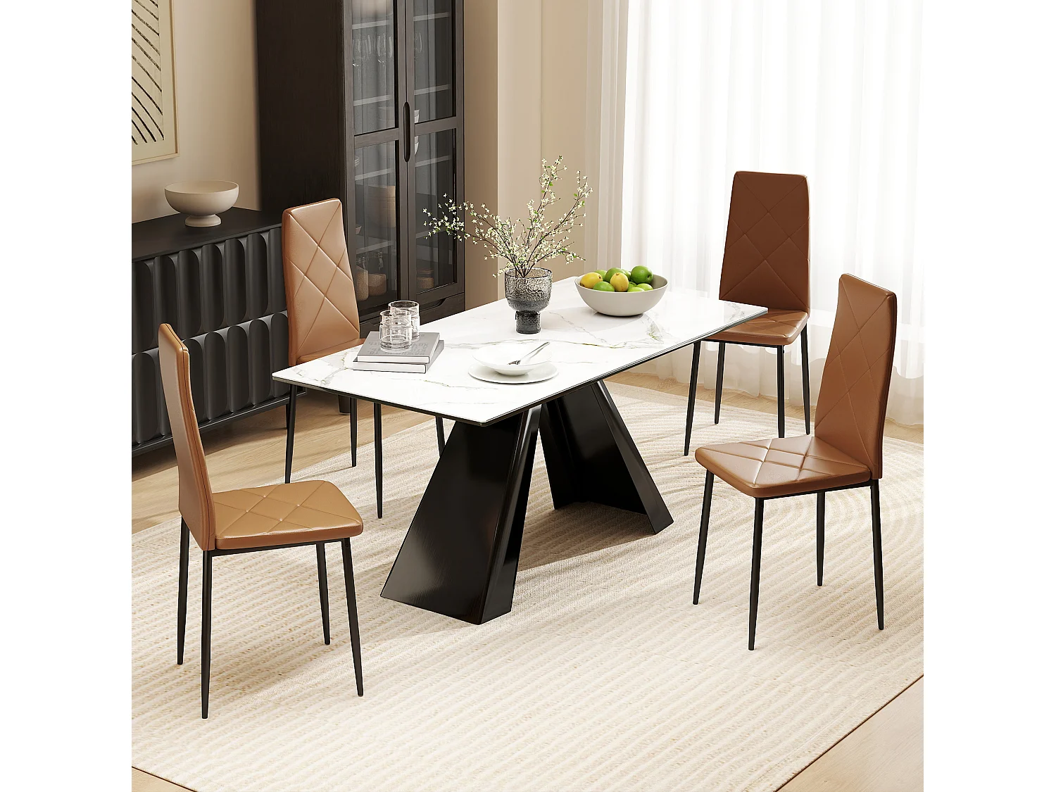 Set di 4 sedie sala da pranzo in finta pelle sedie cucina con schienale alto