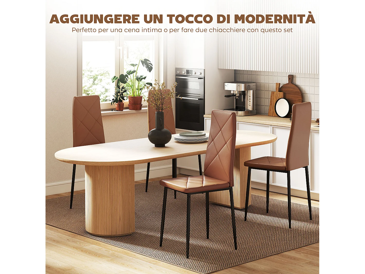 Set di 4 sedie sala da pranzo in finta pelle sedie cucina con schienale alto