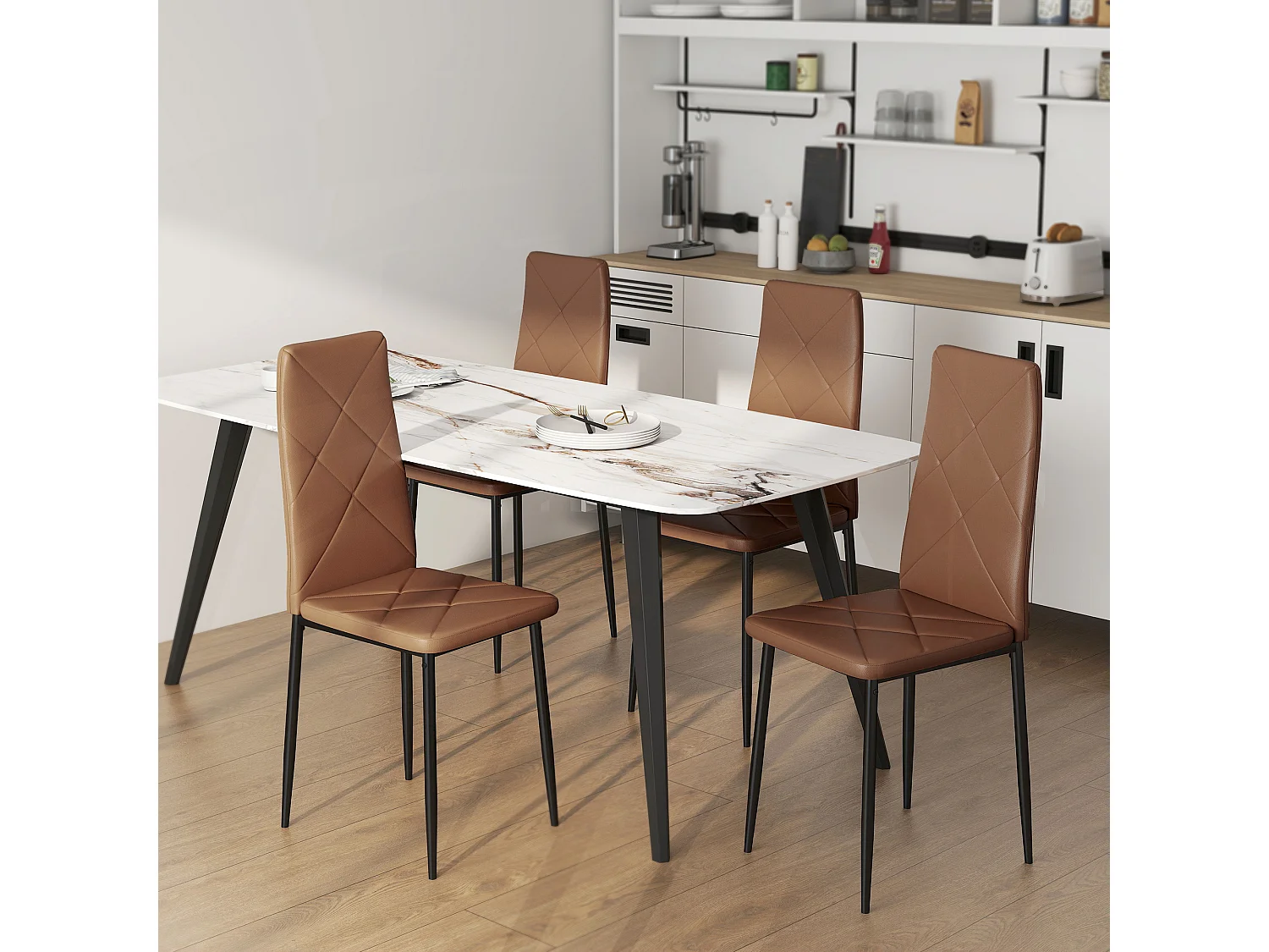 Set di 4 sedie sala da pranzo in finta pelle sedie cucina con schienale alto