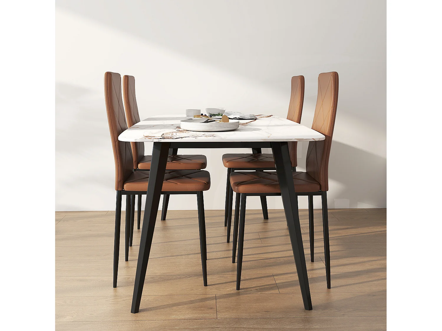 Set di 4 sedie sala da pranzo in finta pelle sedie cucina con schienale alto