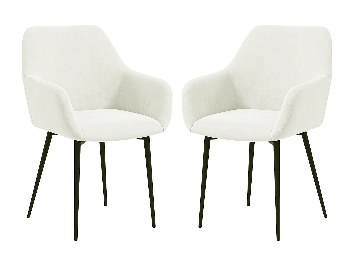 Set 2 sedie da pranzo stile nordico vellutato con braccioli crema