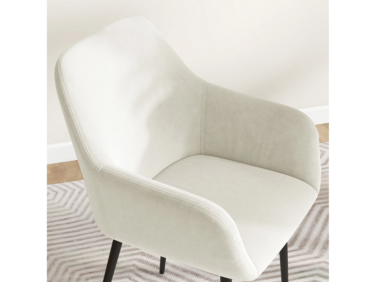 Set 2 sedie da pranzo stile nordico vellutato con braccioli crema