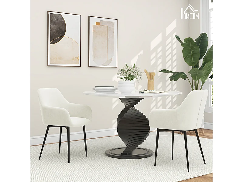 Set 2 sedie da pranzo stile nordico vellutato con braccioli crema