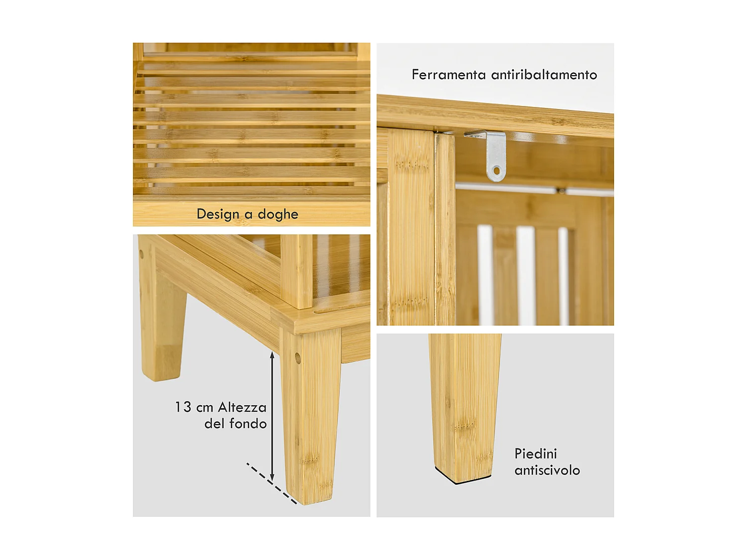 Armadio aperto con 2 ante scorrevoli e ripiani aperti in bambù