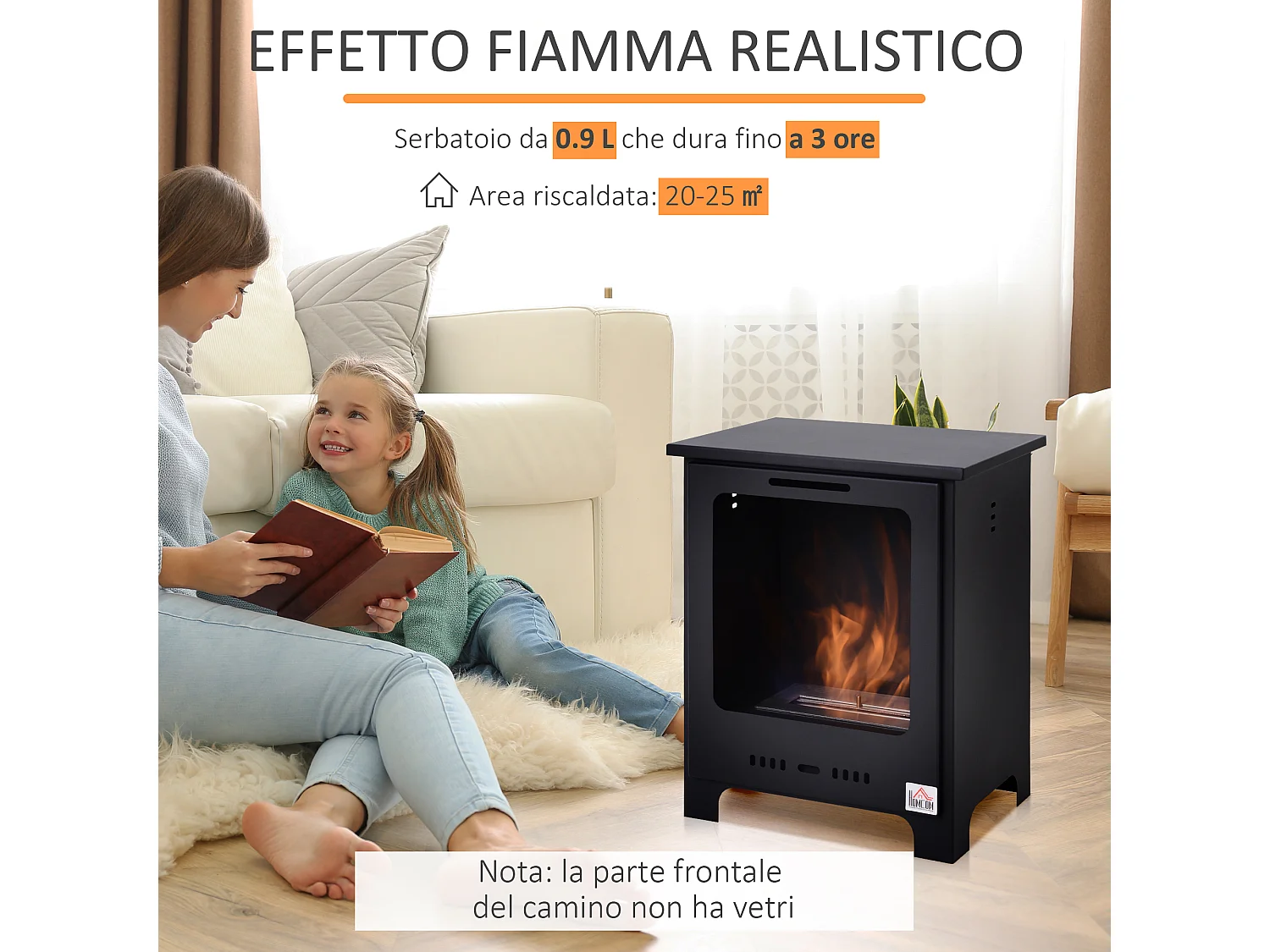 Caminetto bioetanolo 0.9l nero efficiente