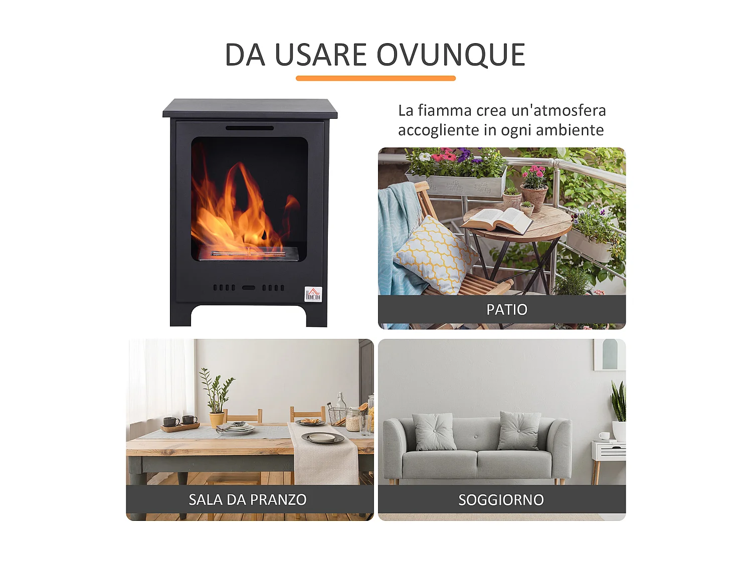 Caminetto bioetanolo 0.9l nero efficiente