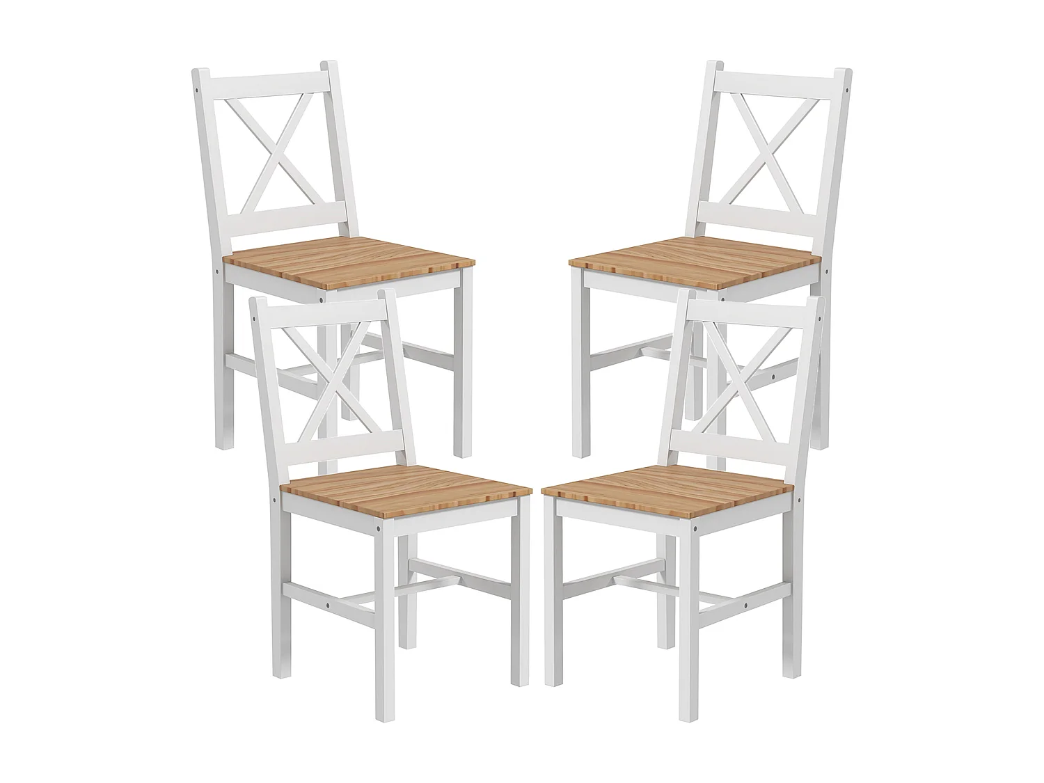 Set 4 sedie per cucina e salotto con schienale a croce in legno