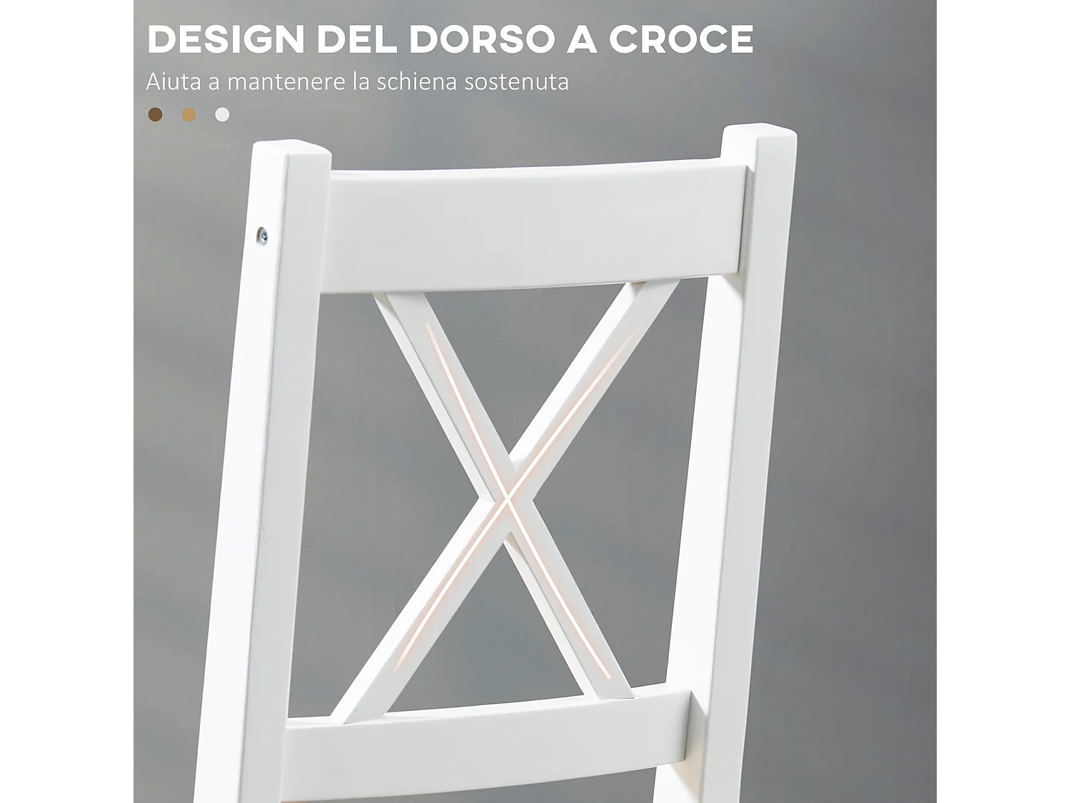 Set 4 sedie per cucina e salotto con schienale a croce in legno