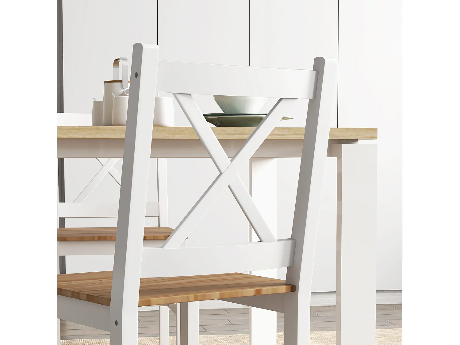 Set 4 sedie per cucina e salotto con schienale a croce in legno