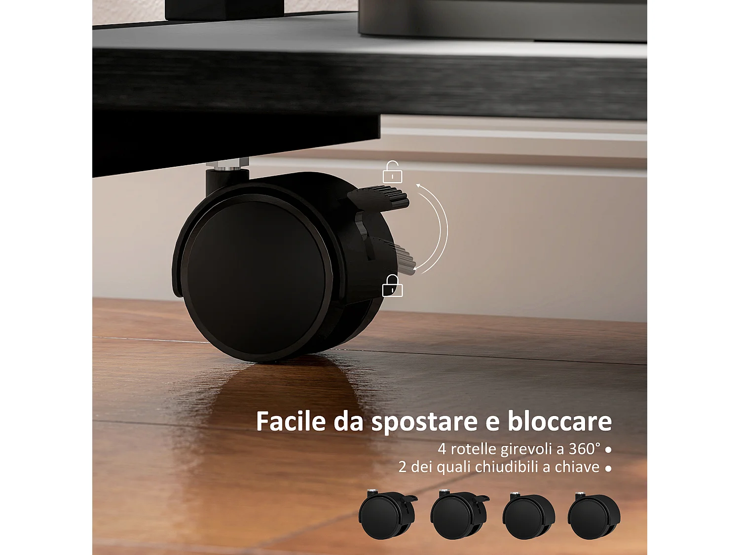 Scrivania pc con cassetto scorrevole e 2 ripiani aperti nero