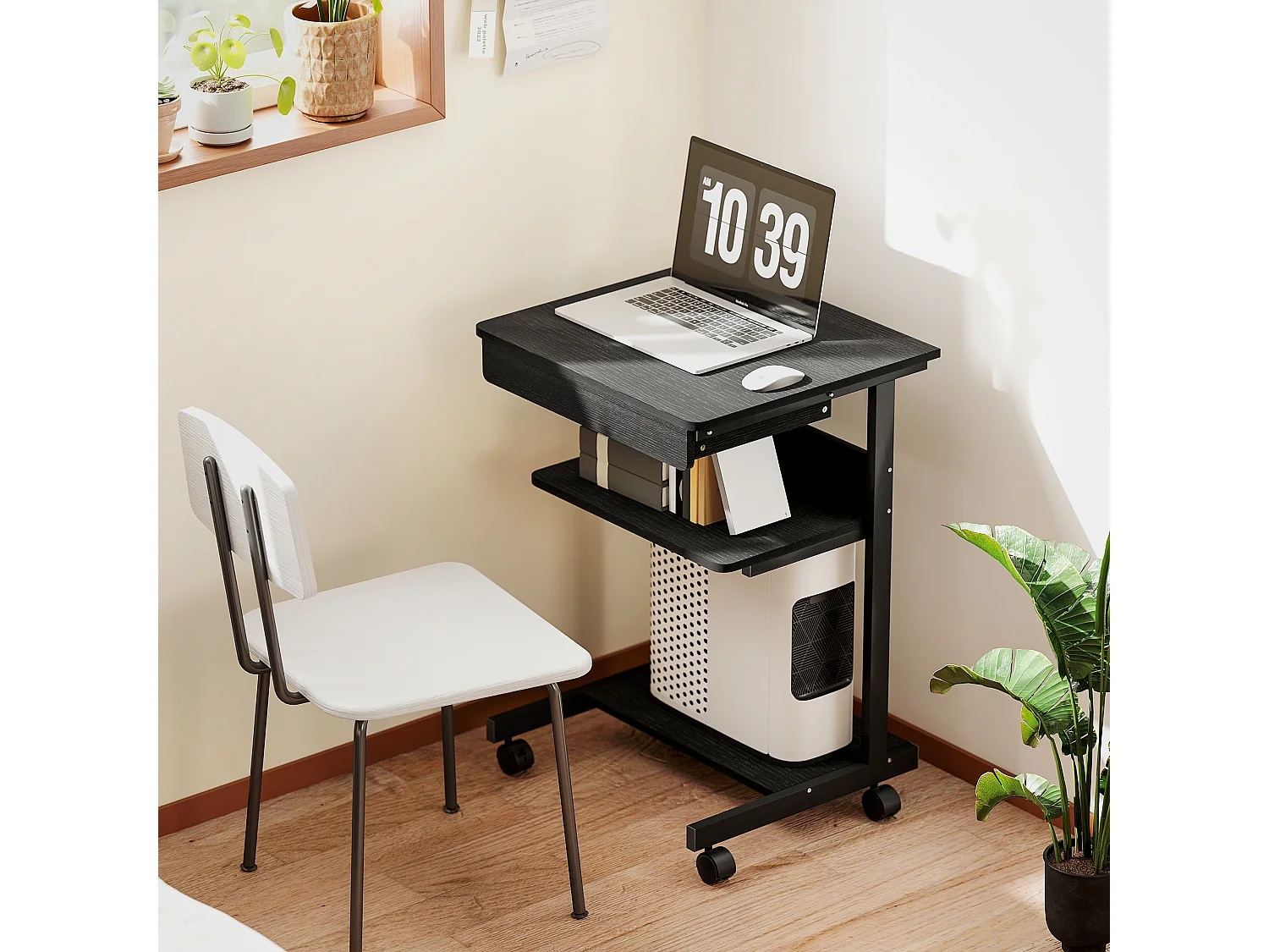 Scrivania pc con cassetto scorrevole e 2 ripiani aperti nero