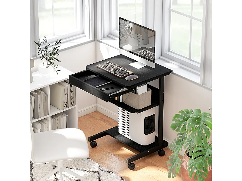 Scrivania pc con cassetto scorrevole e 2 ripiani aperti nero