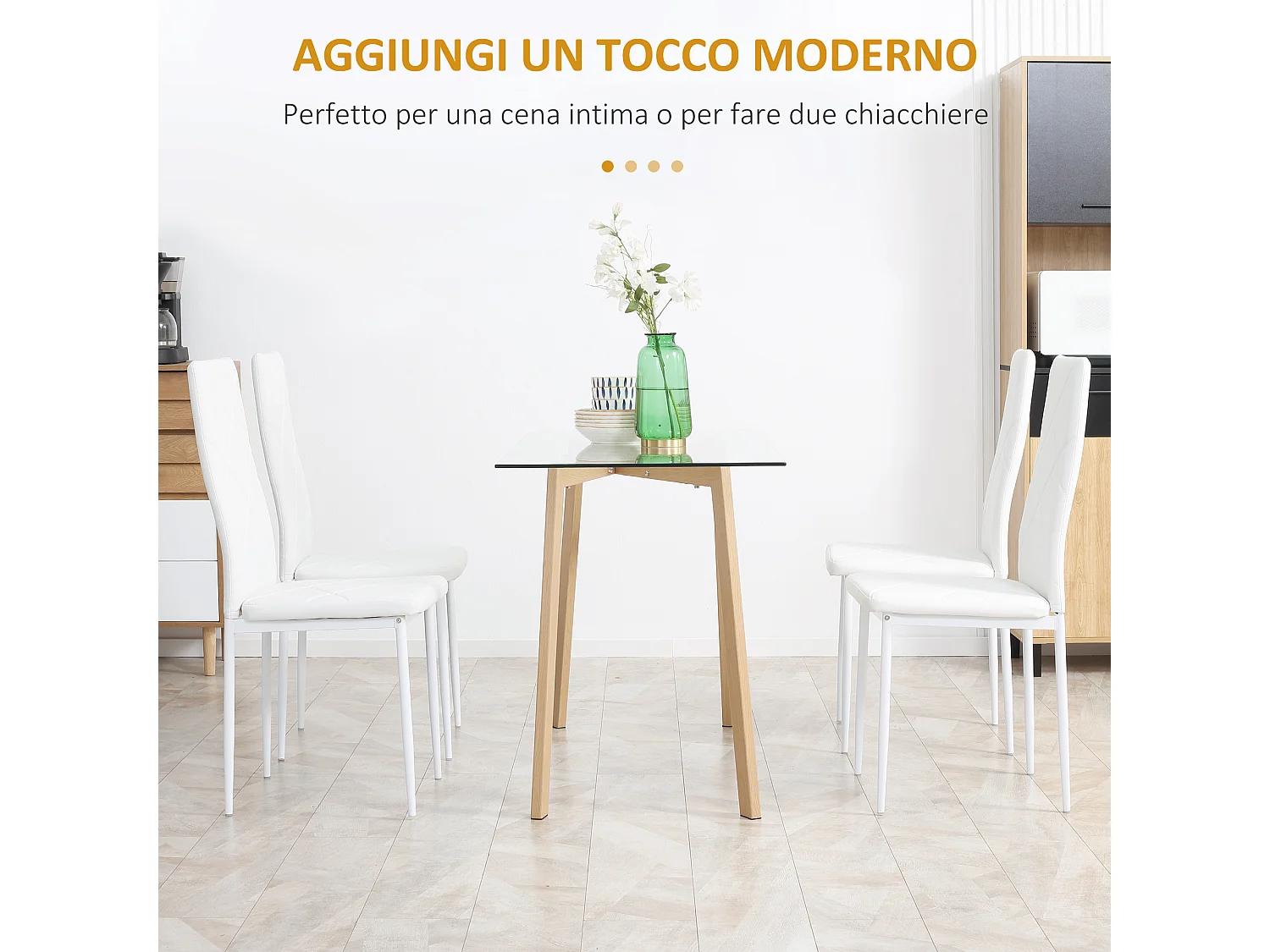 Set di 4 sedie da cucina con schienale alto finta pelle bianca