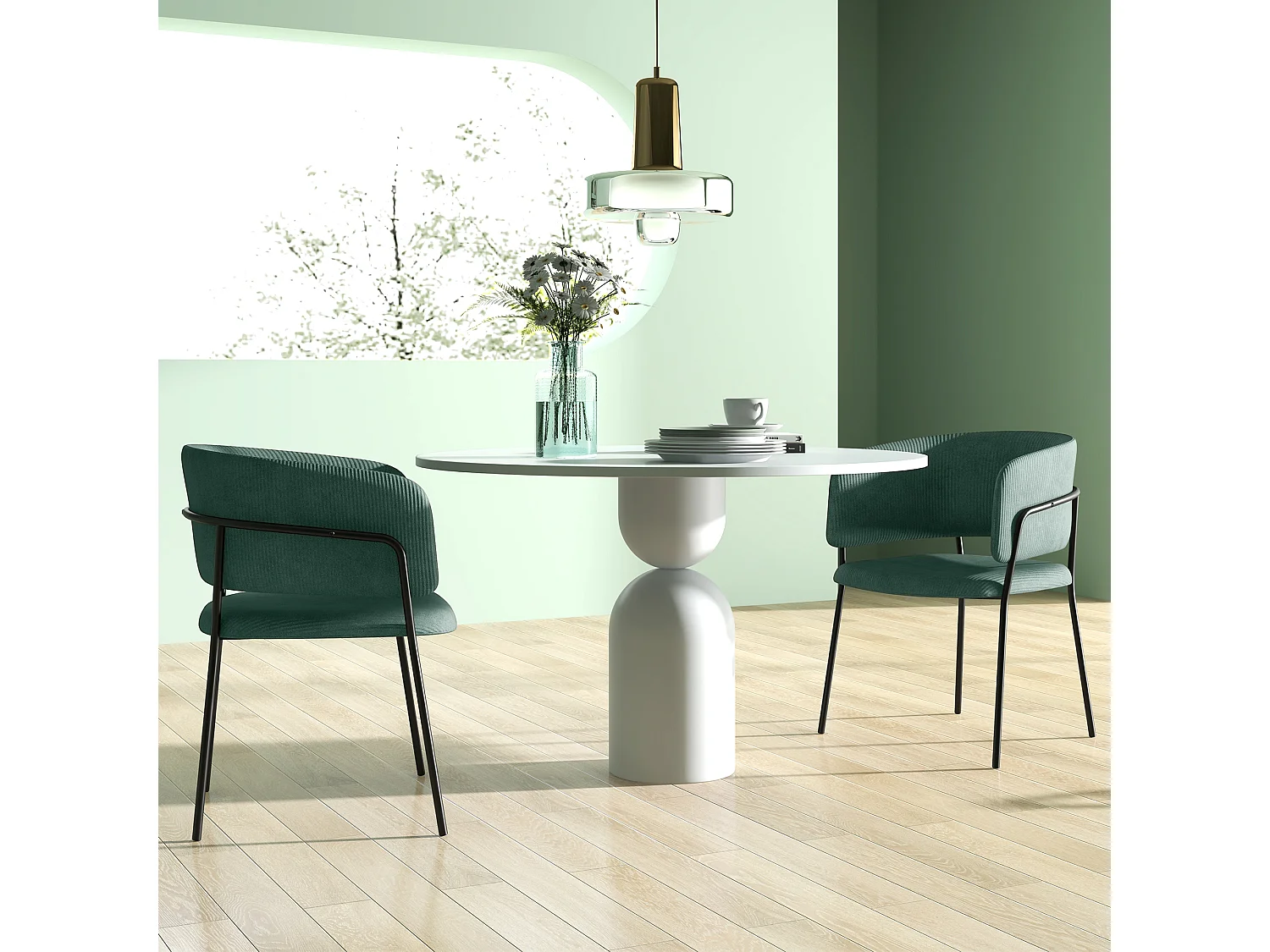 Set 2 sedie da pranzo imbottite 57x53x73 cm verde