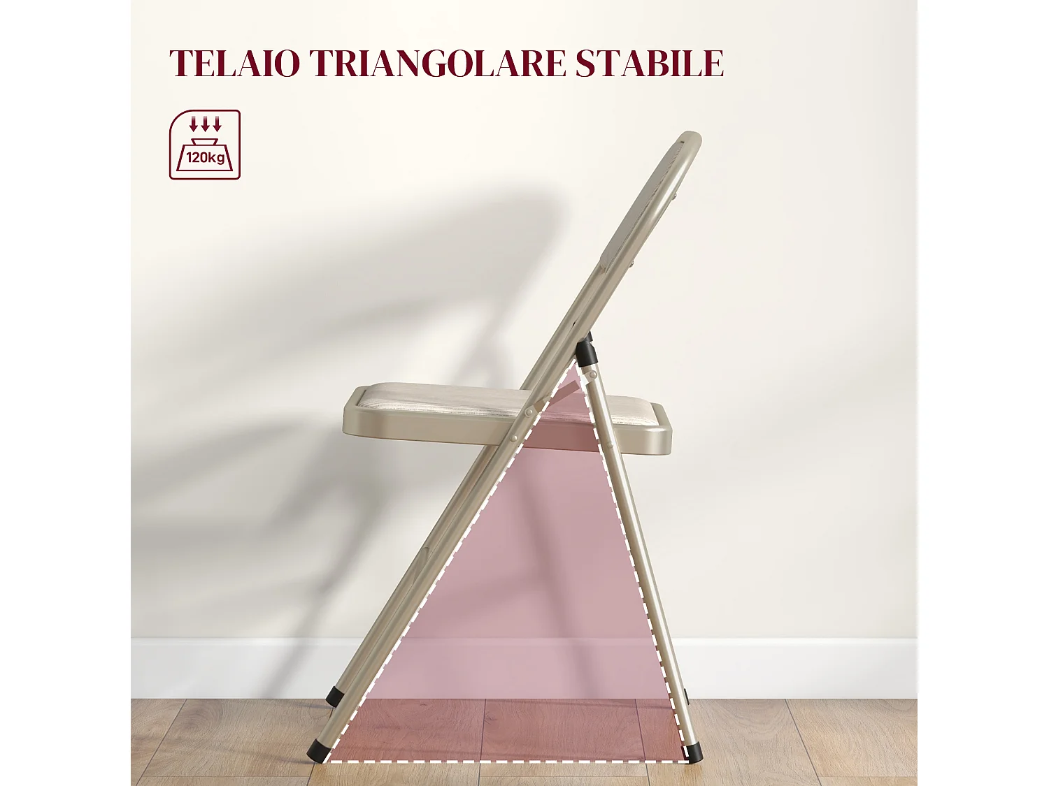 Set di 4 sedie pieghevoli imbottite in poliestere, sedie richiudibili salvaspazio in acciaio