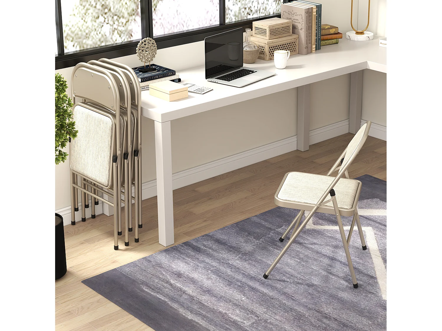 Set di 4 sedie pieghevoli imbottite in poliestere, sedie richiudibili salvaspazio in acciaio