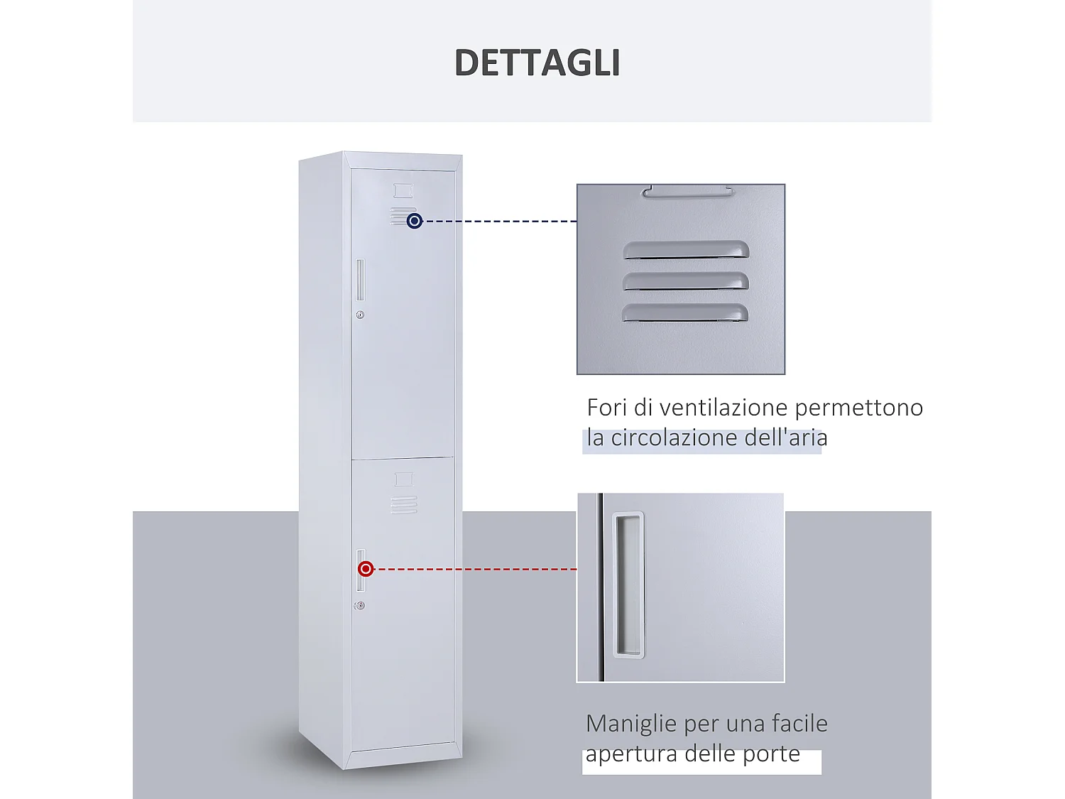 Armadietto 2 ante con 4 ripiani e chiusura di sicurezza acciaio grigio