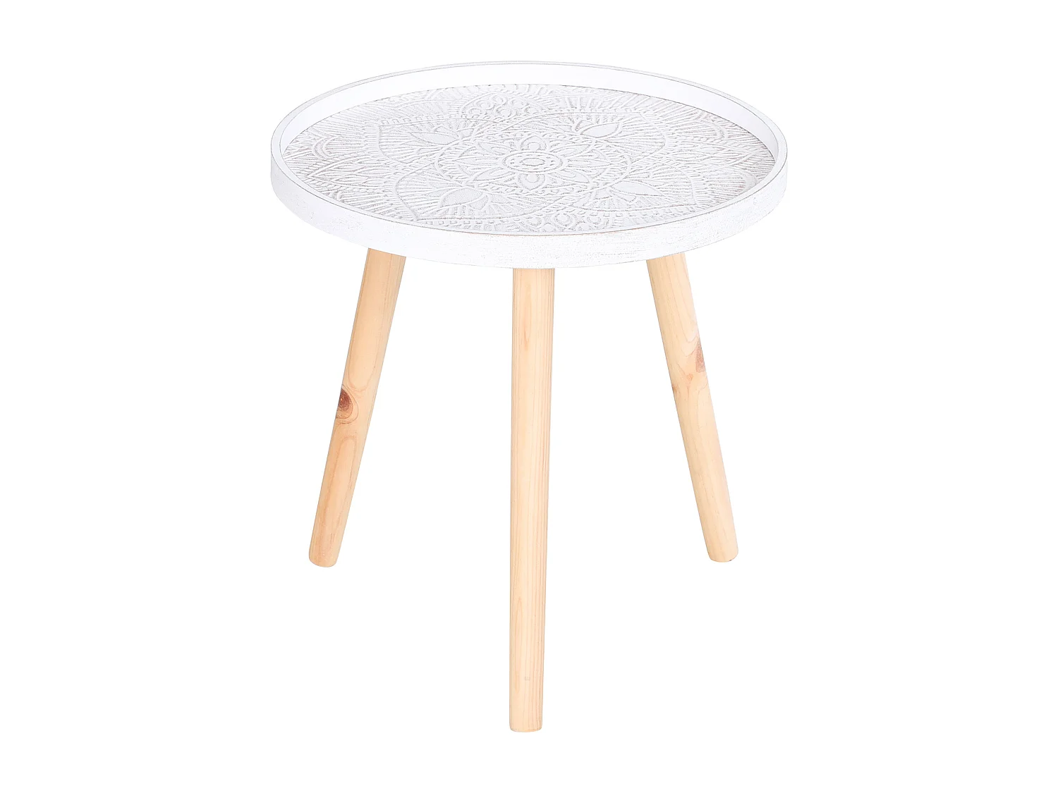 Tavolino da salotto rotondo bordo rialzato in legno bianco oro