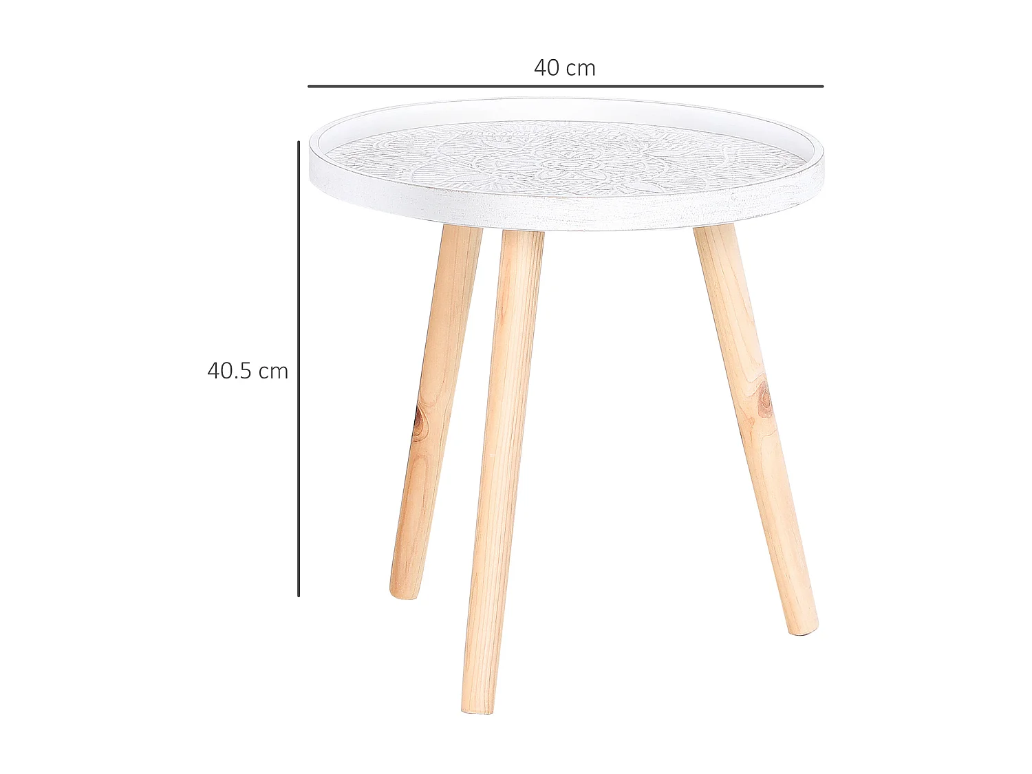 Tavolino da salotto rotondo bordo rialzato in legno bianco oro