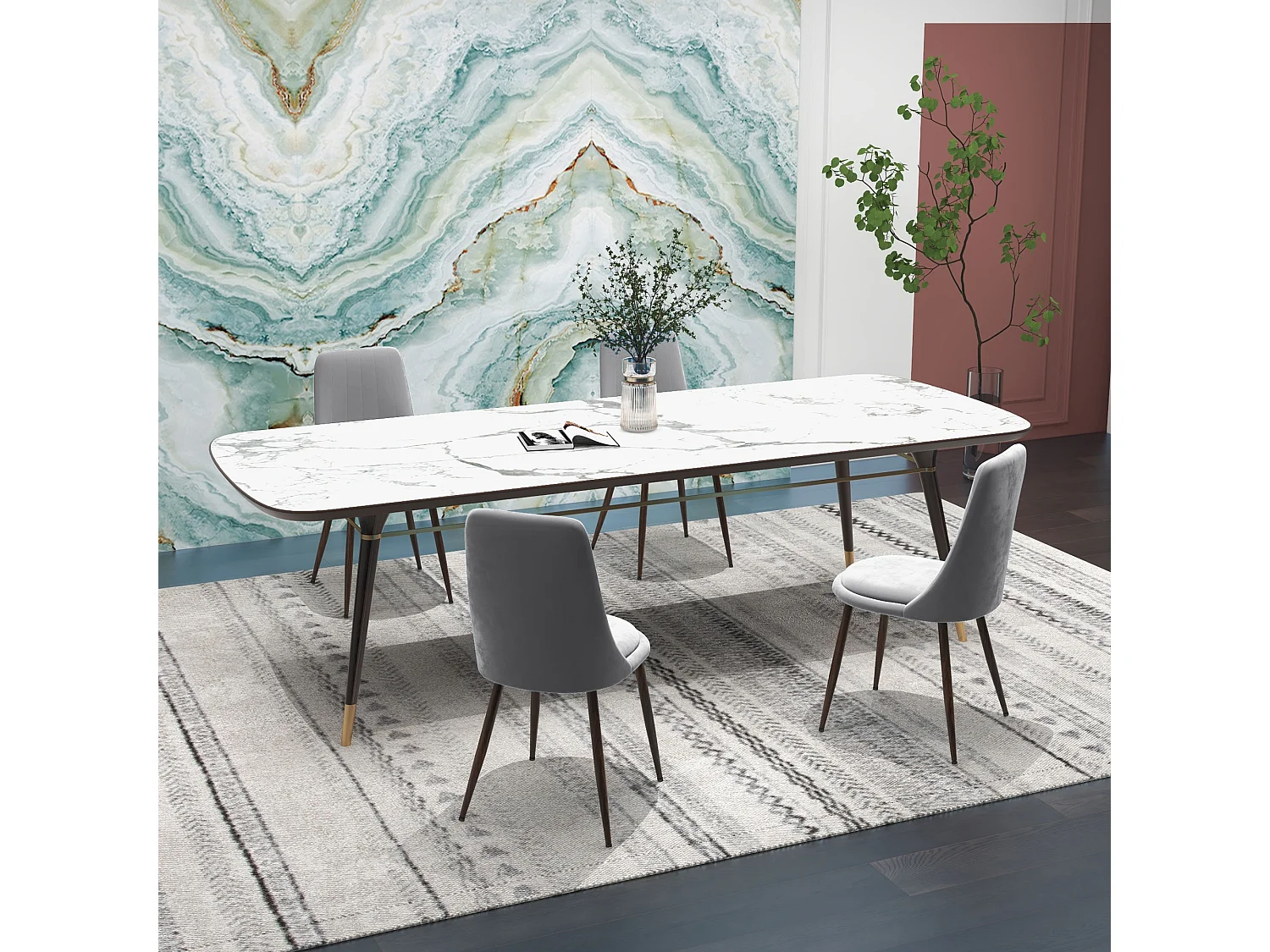 Set 4 sedie da cucina moderne imbottite in poliestere e acciaio