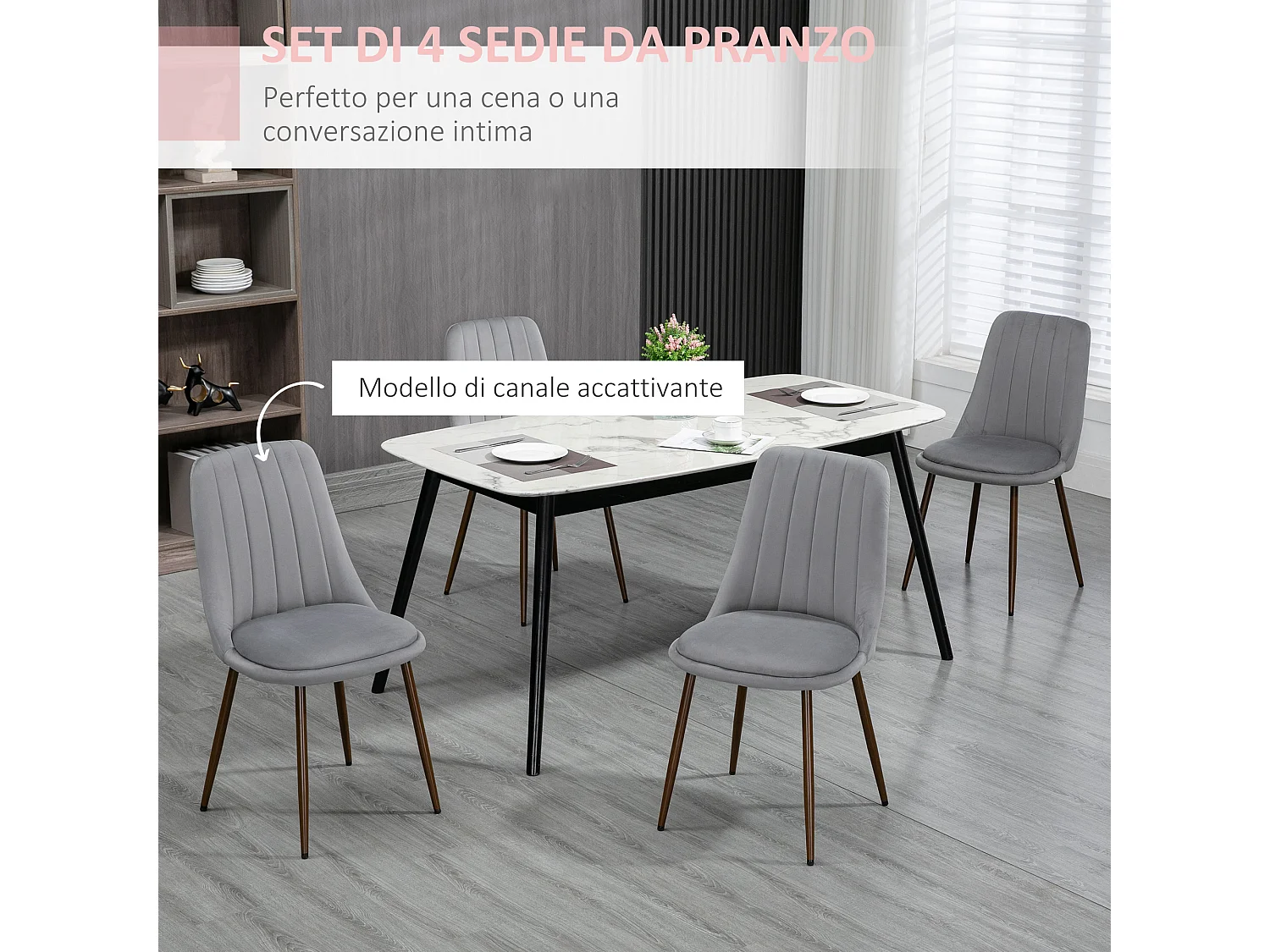 Set 4 sedie da cucina moderne imbottite in poliestere e acciaio