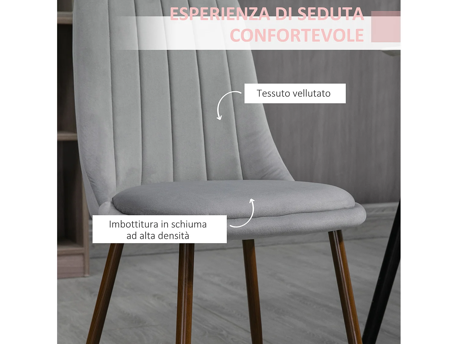 Set 4 sedie da cucina moderne imbottite in poliestere e acciaio