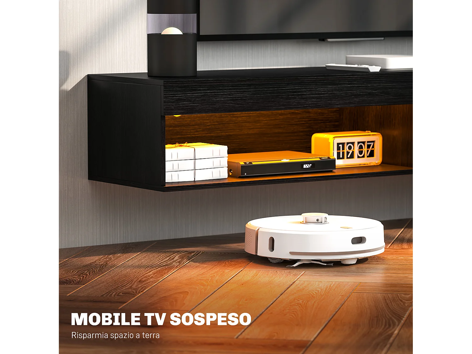 Mobile porta tv fino 75 sospeso con luci led 16 colori e modalità regolabile con telecomando
