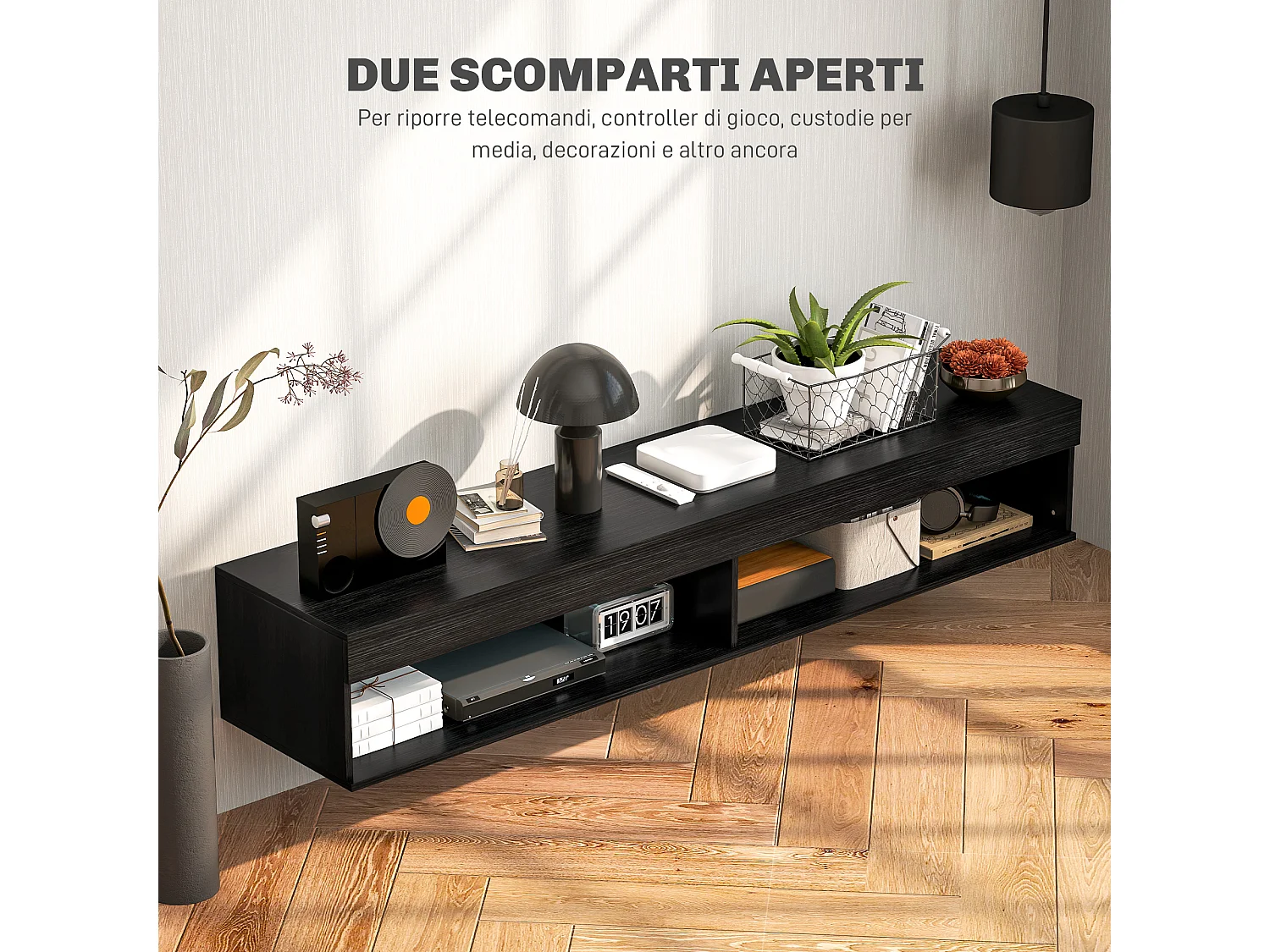 Mobile porta tv fino 75 sospeso con luci led 16 colori e modalità regolabile con telecomando