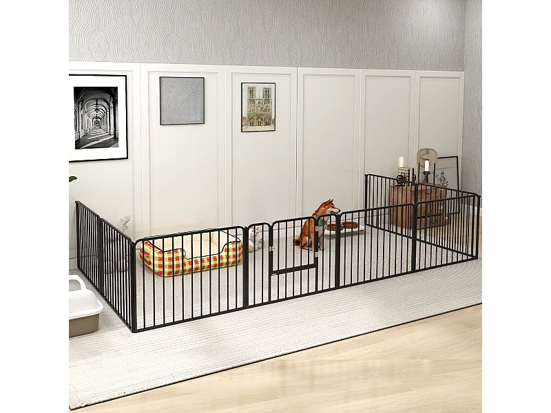 Cancellino per cani a 8 pannelli modulabili in acciaio nero