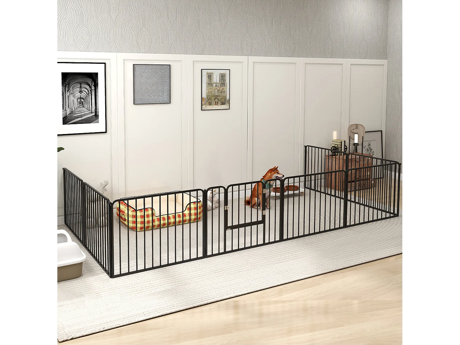 Cancellino per cani a 8 pannelli modulabili in acciaio nero