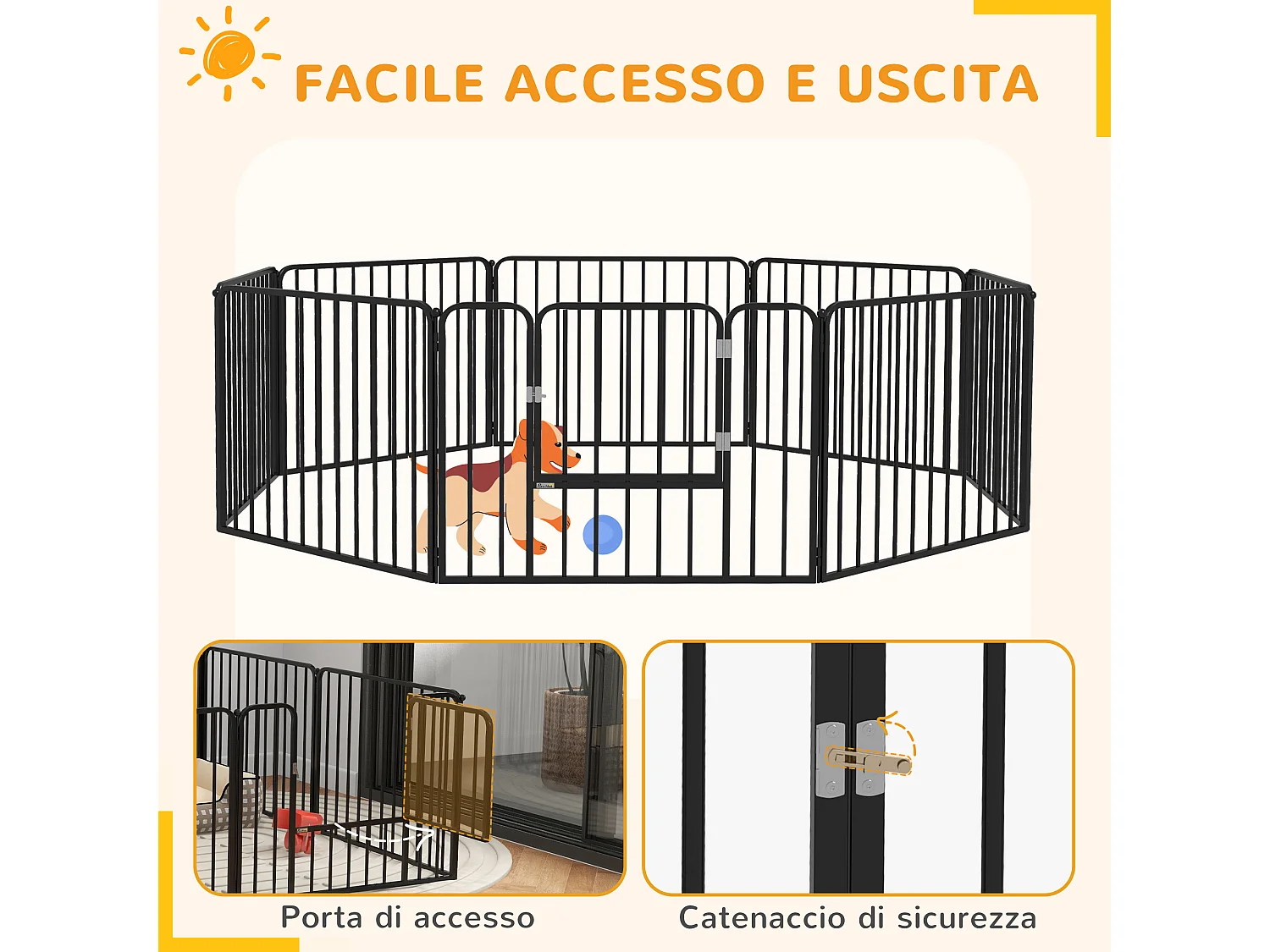 Cancellino per cani a 8 pannelli modulabili in acciaio nero