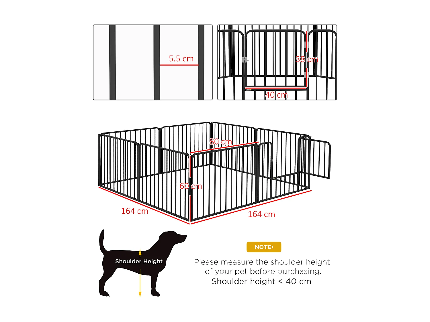 Cancellino per cani a 8 pannelli modulabili in acciaio nero