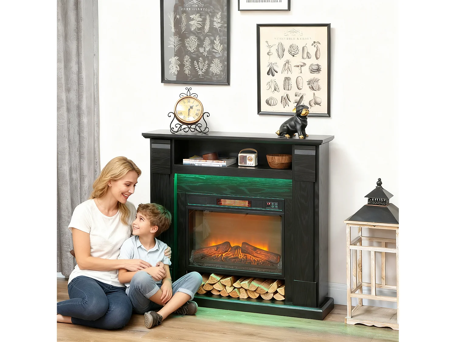 Camino elettrico con cornice effetto fiamma 3d realistico 3 modalità