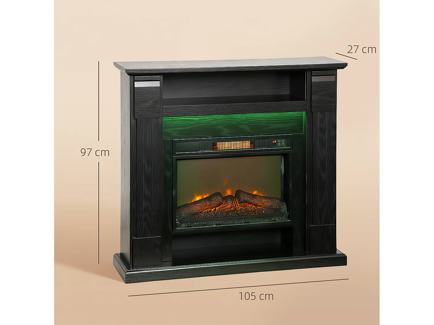 Camino elettrico con cornice effetto fiamma 3d realistico 3 modalità