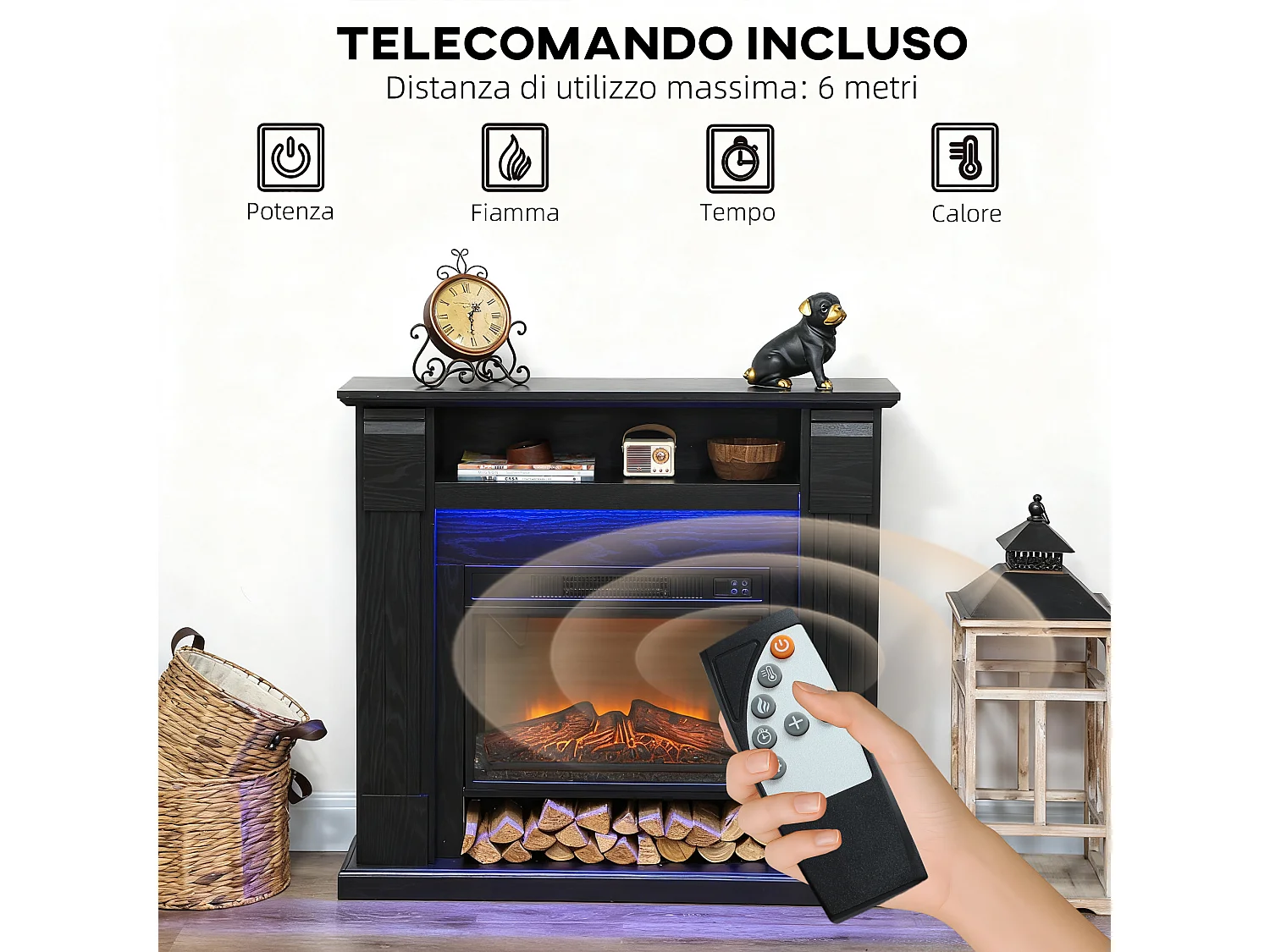 Camino elettrico con cornice effetto fiamma 3d realistico 3 modalità