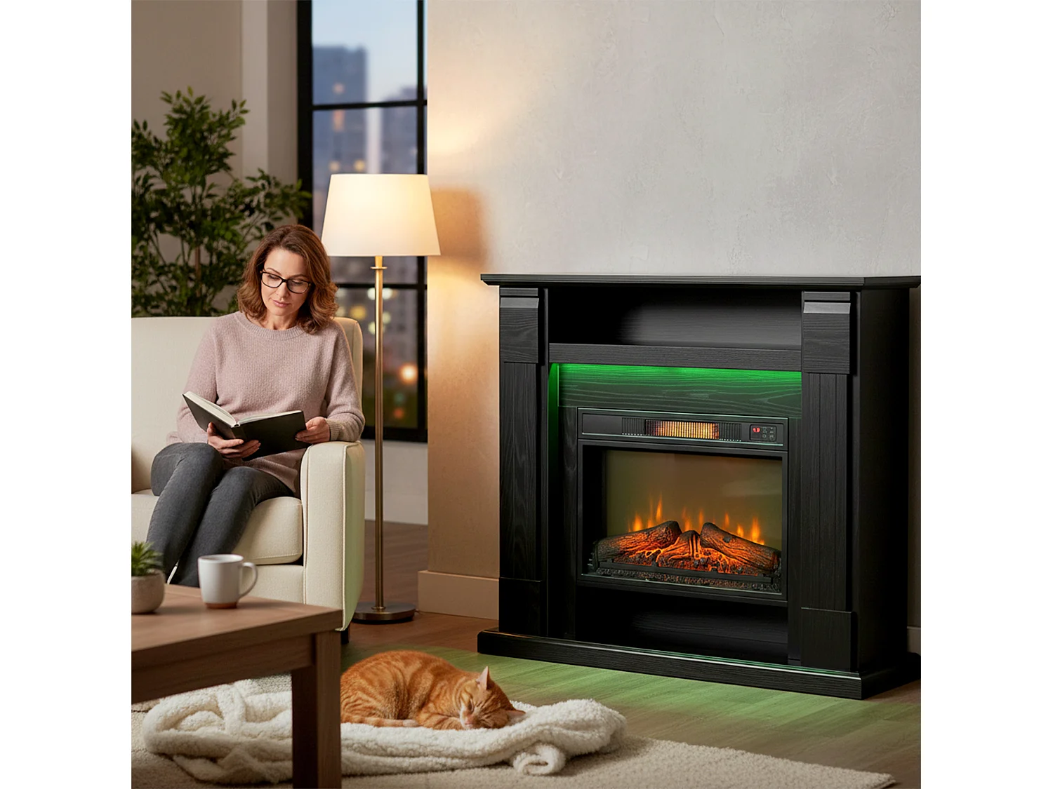 Camino elettrico con cornice effetto fiamma 3d realistico 3 modalità