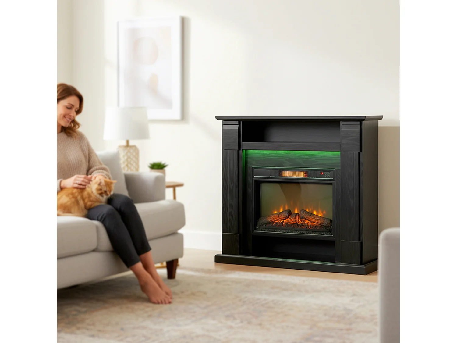 Camino elettrico con cornice effetto fiamma 3d realistico 3 modalità