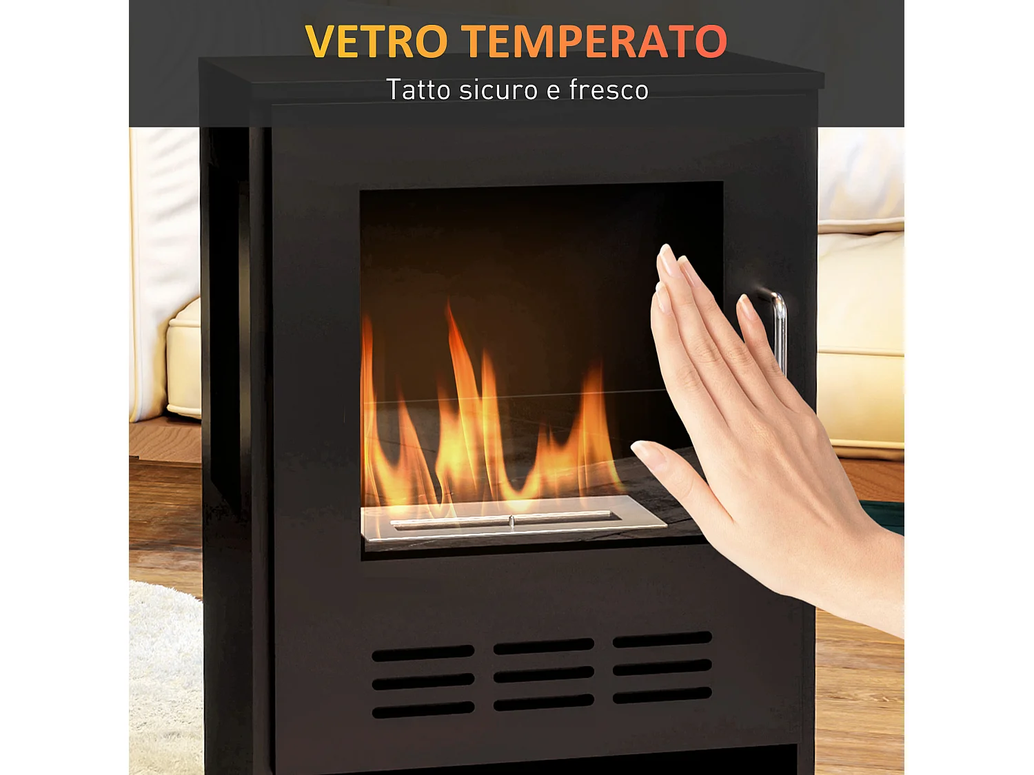 Caminetto a etanolo con bruciatore da 0.9L e durata 3.3 ore nero