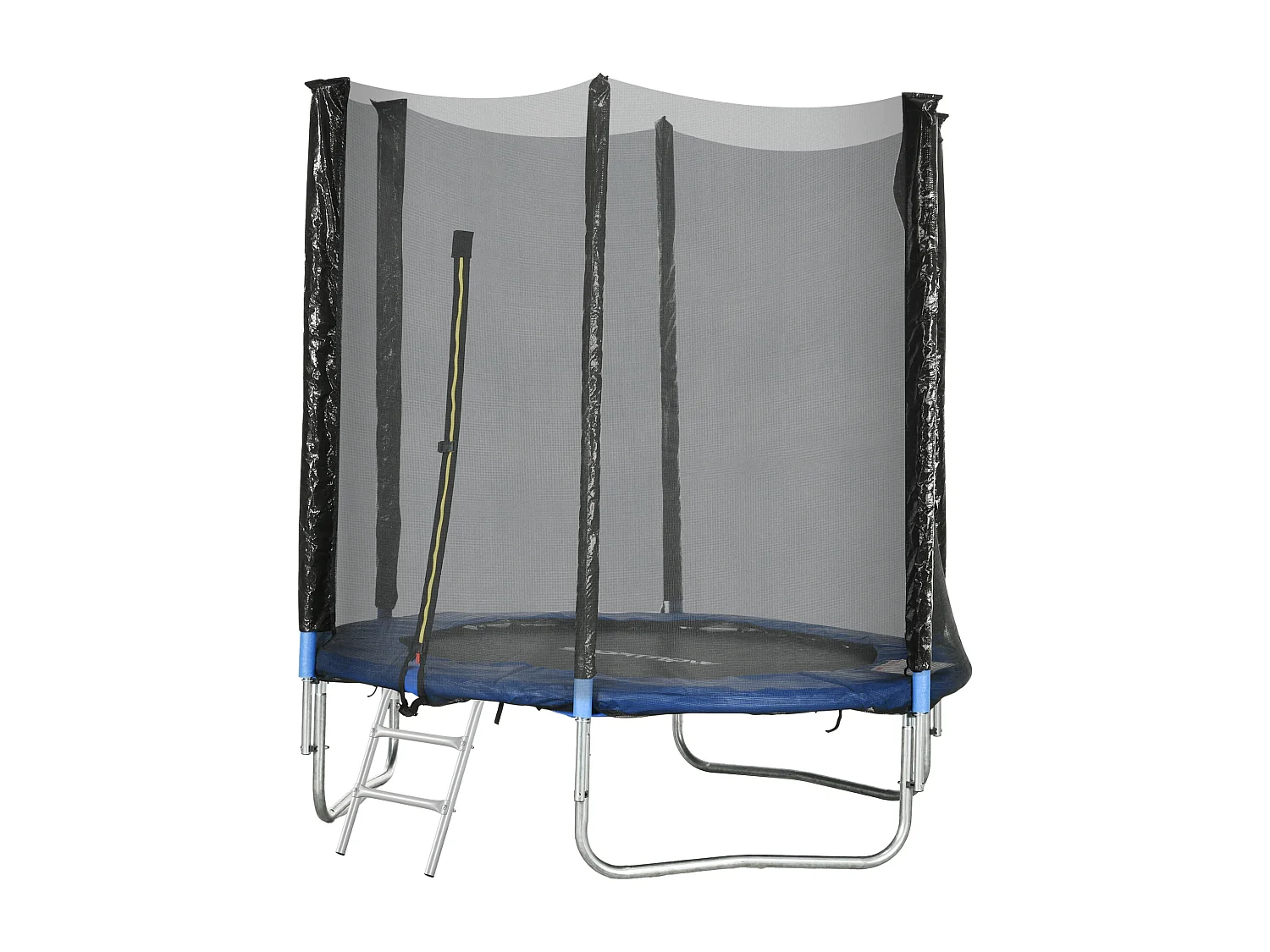 Trampolino elastico con scaletta e rete di sicurezza blu