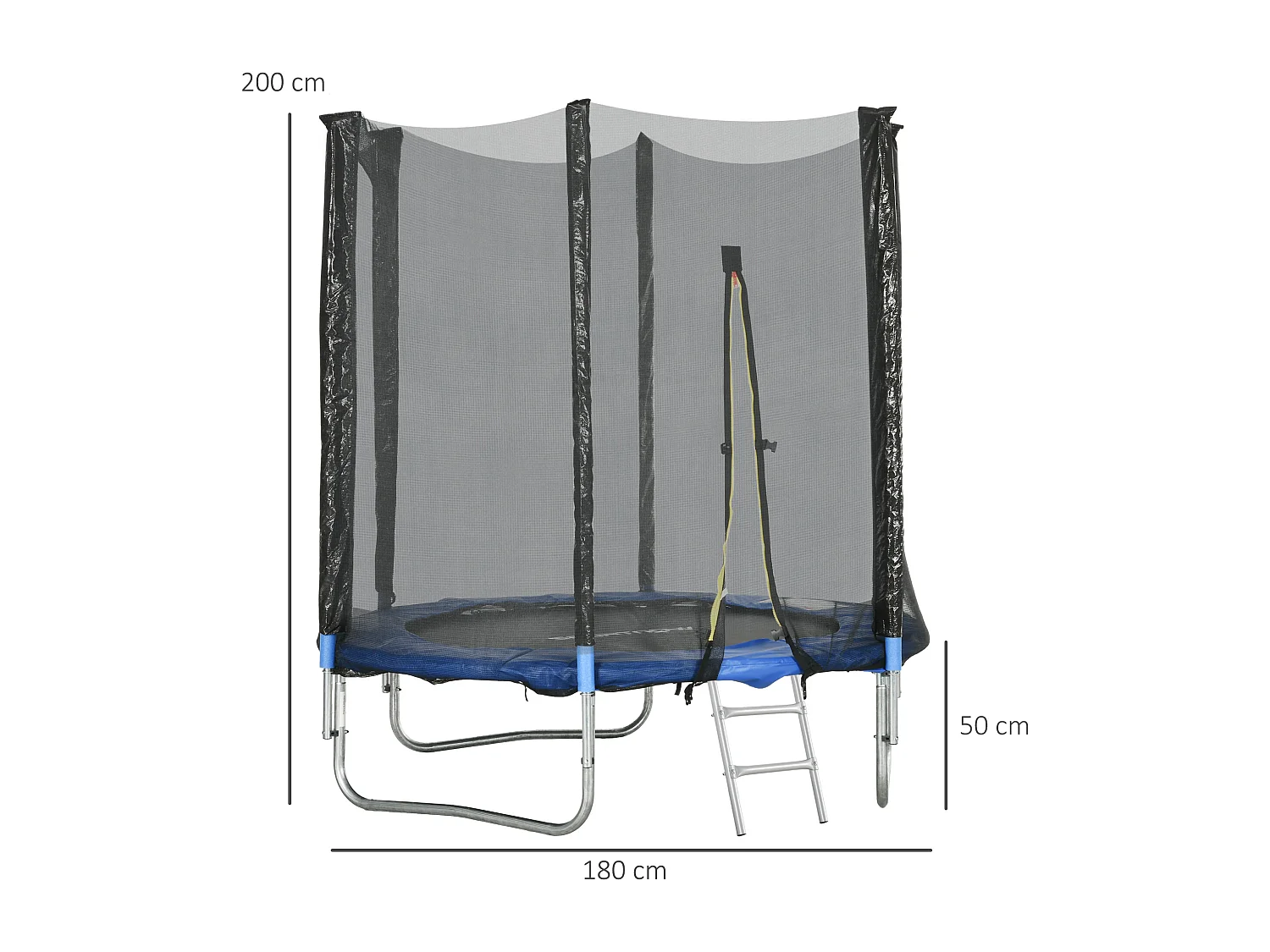 Trampolino elastico con scaletta e rete di sicurezza blu