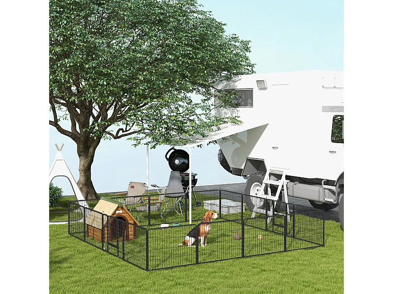 Recinto per cani 16 pannelli modulabili 2 ingressi grigio