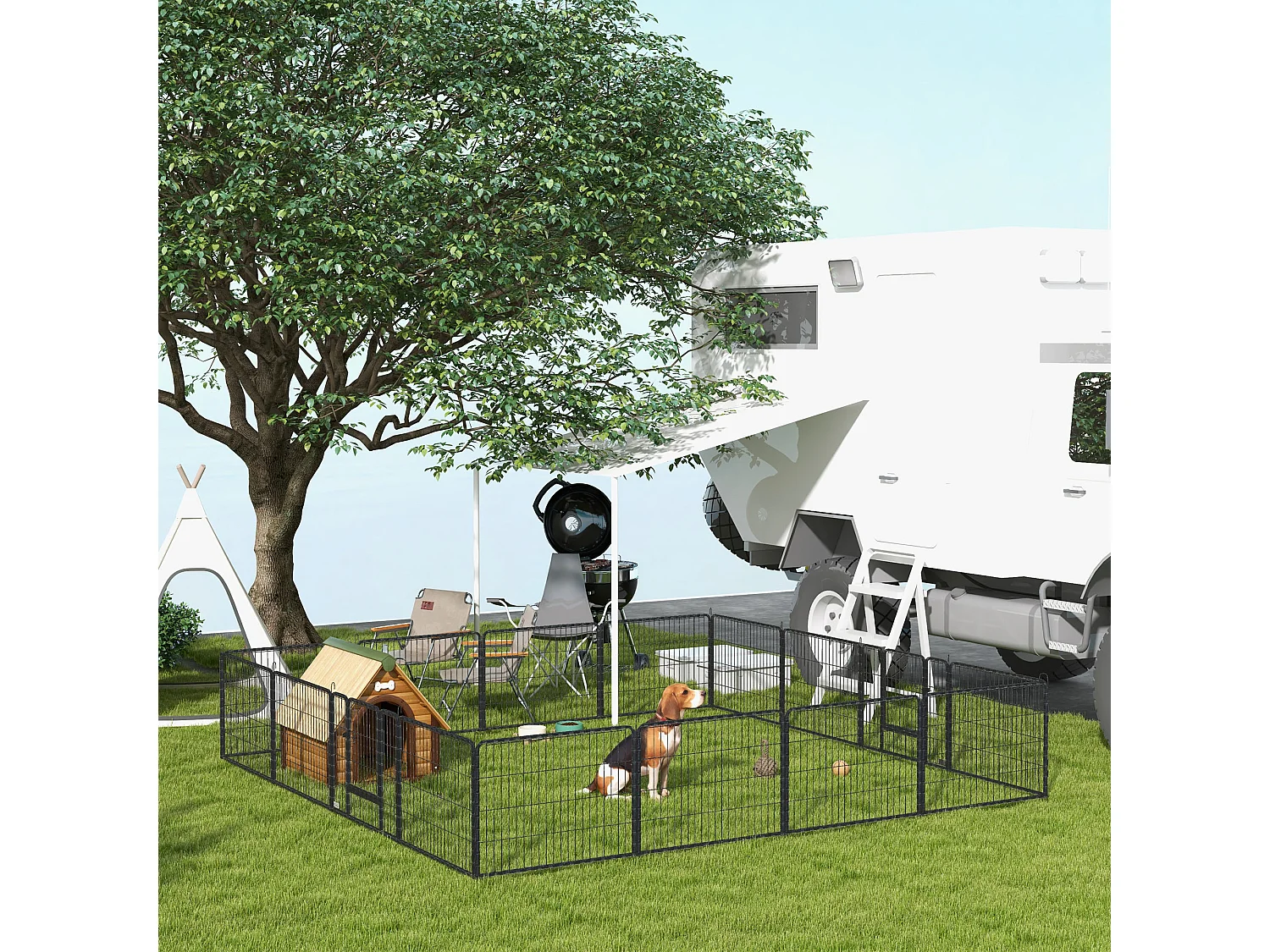 Recinto per cani 16 pannelli modulabili 2 ingressi grigio