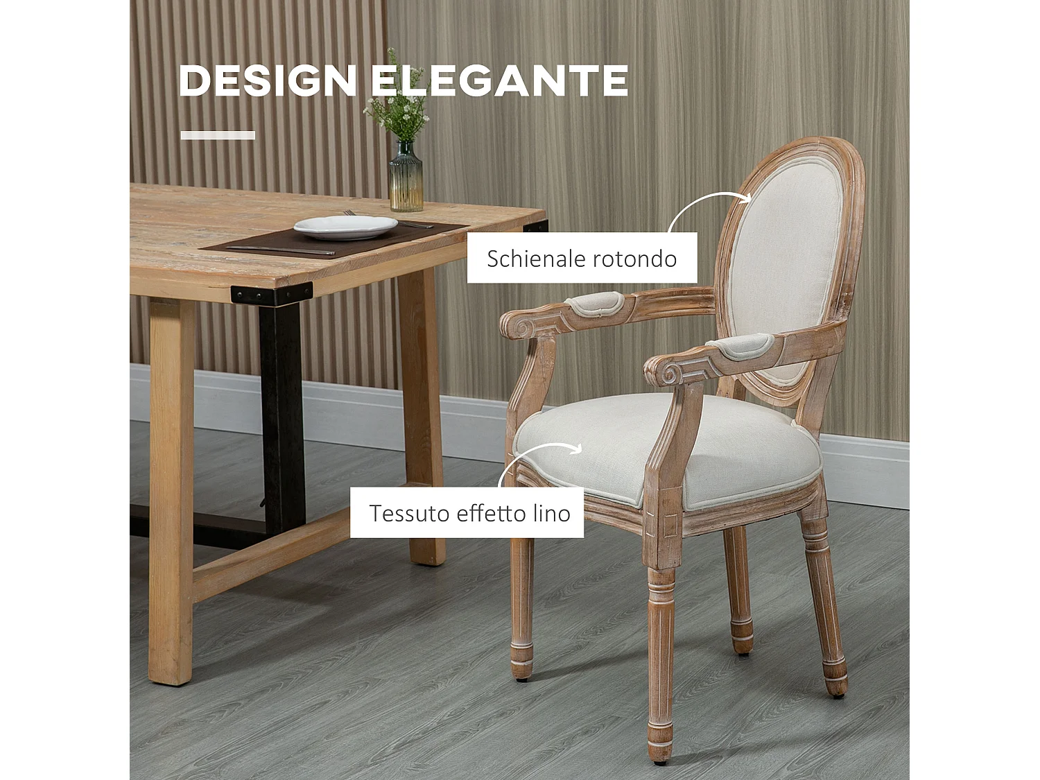 Sedia da pranzo in legno, sedia imbottita per salotto