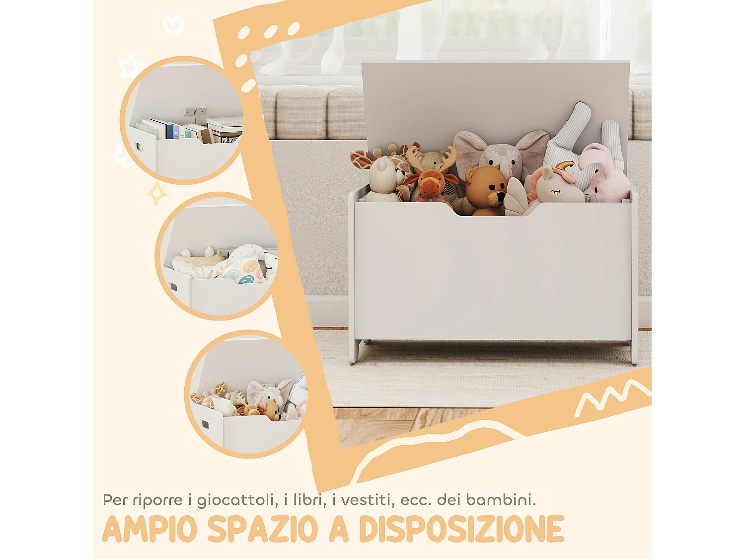 Baule portagiochi per bambini 3-8 anni a forma di orso capacità 20 kg