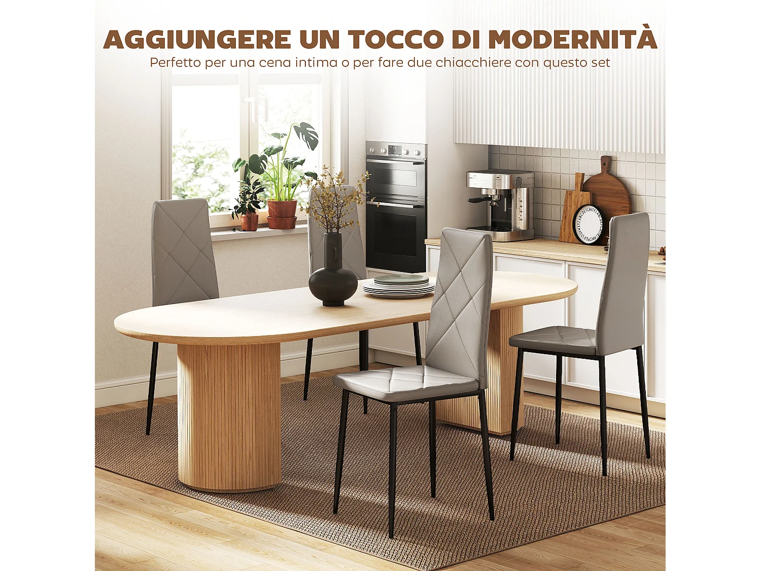 Set di 4 sedie sala da pranzo in finta pelle sedie cucina con schienale