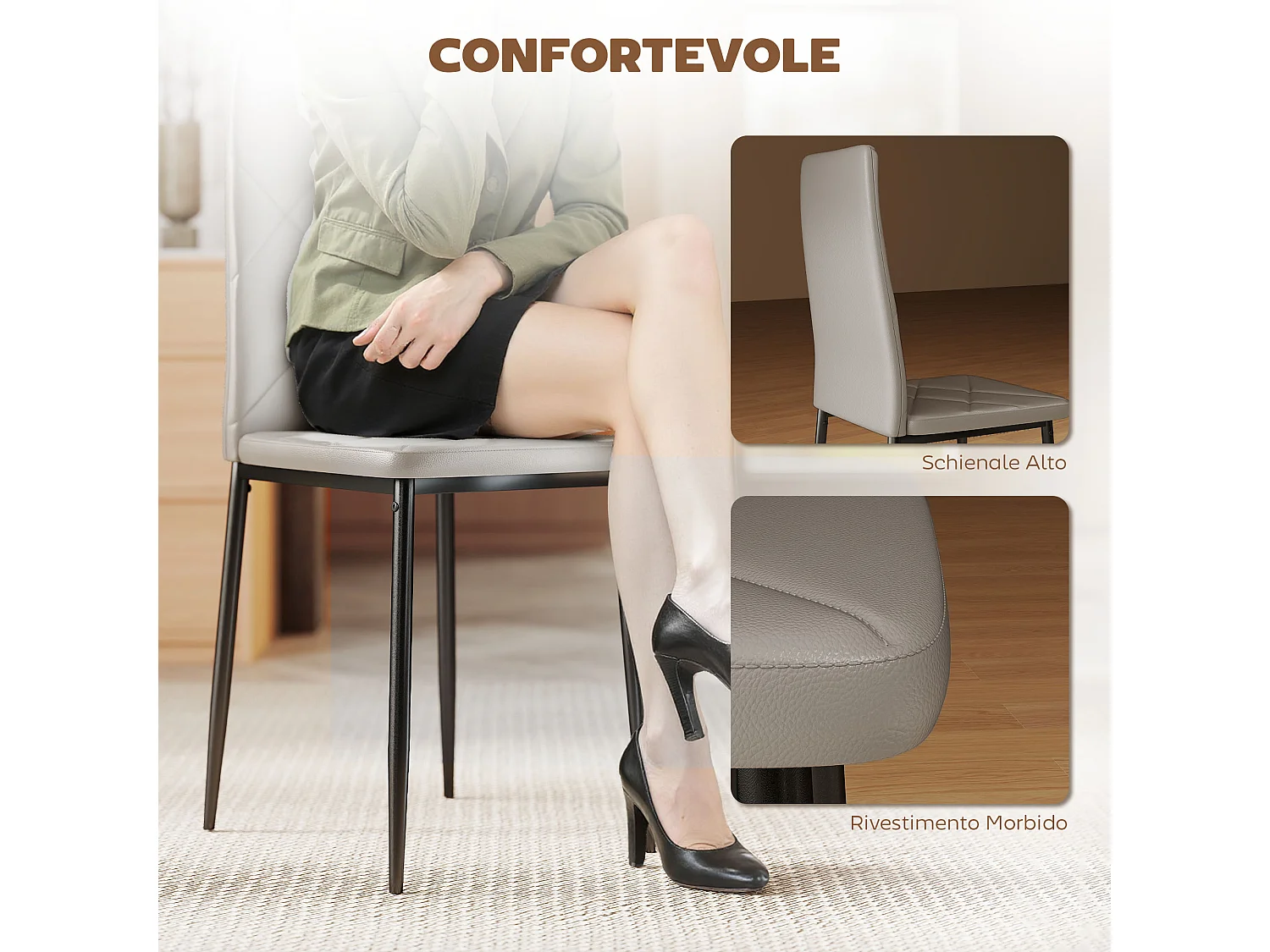 Set di 4 sedie sala da pranzo in finta pelle sedie cucina con schienale