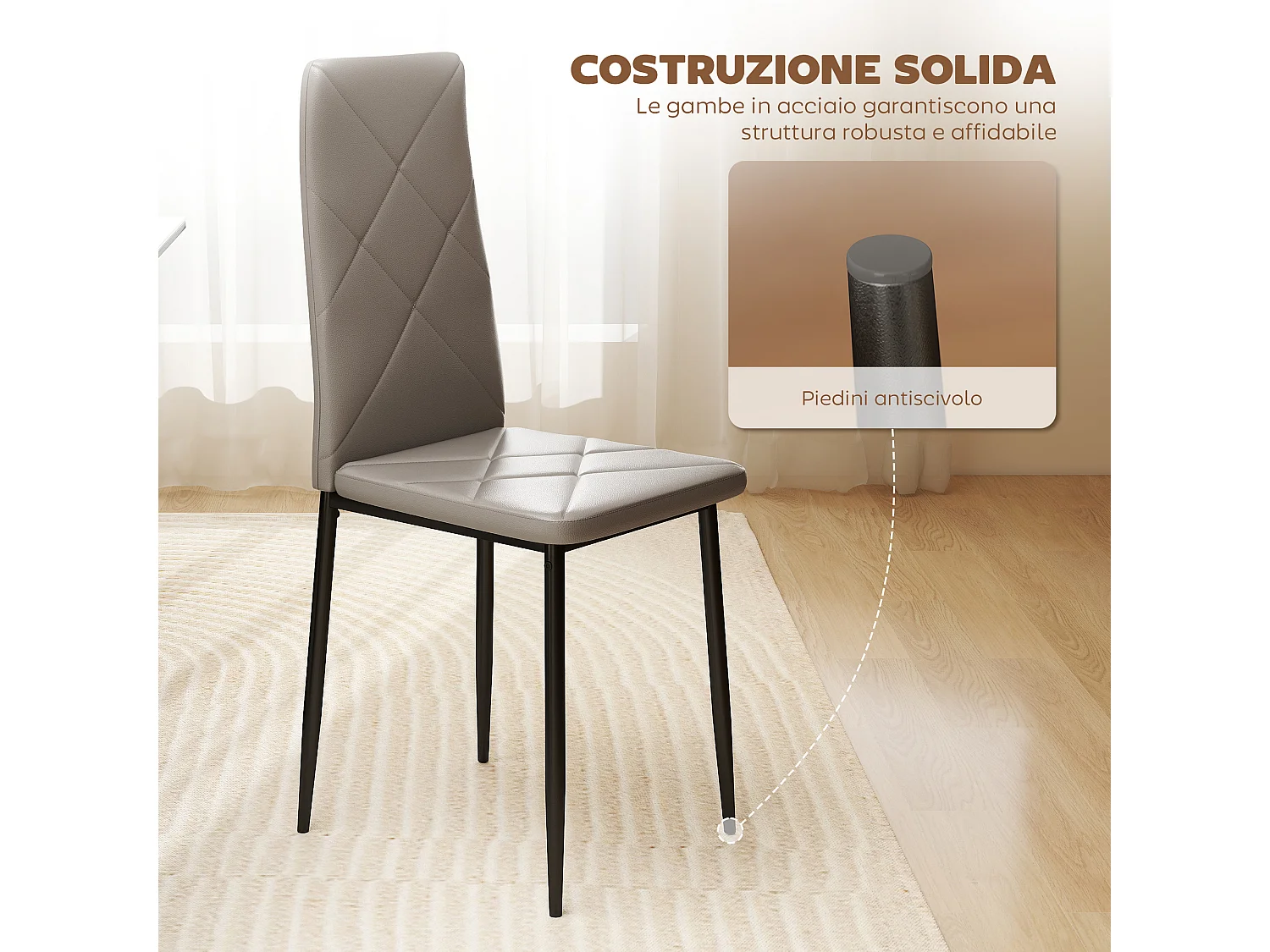 Set di 4 sedie sala da pranzo in finta pelle sedie cucina con schienale