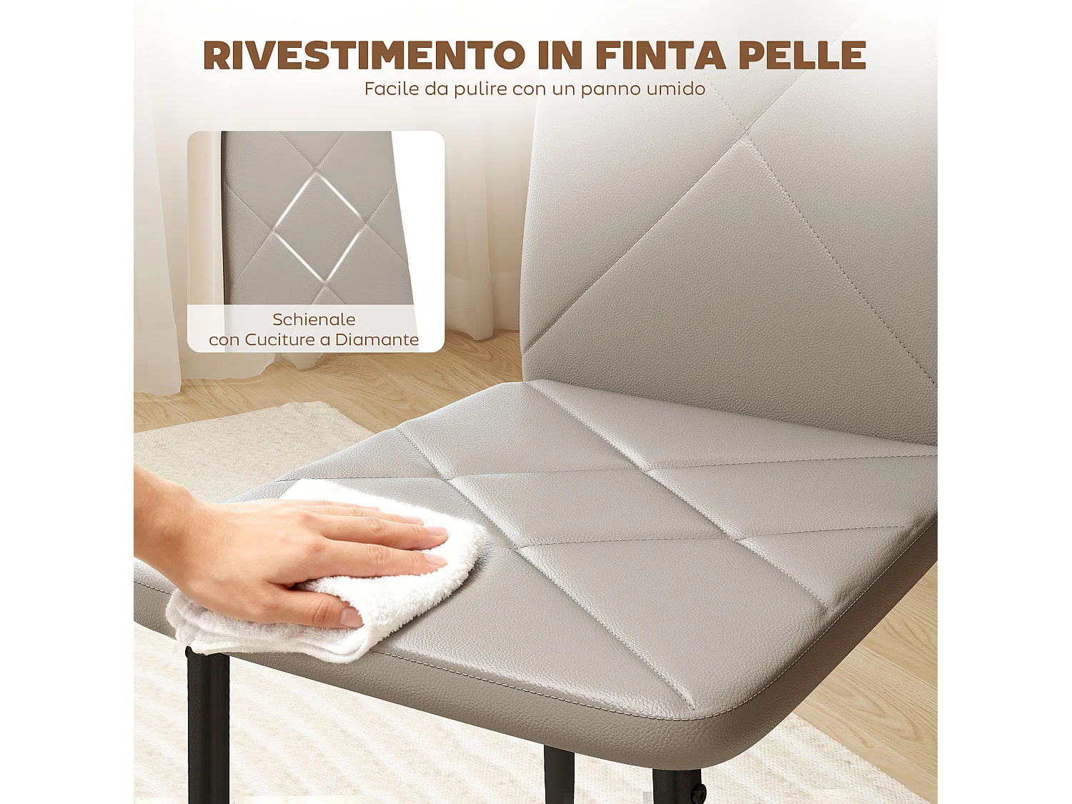 Set di 4 sedie sala da pranzo in finta pelle sedie cucina con schienale