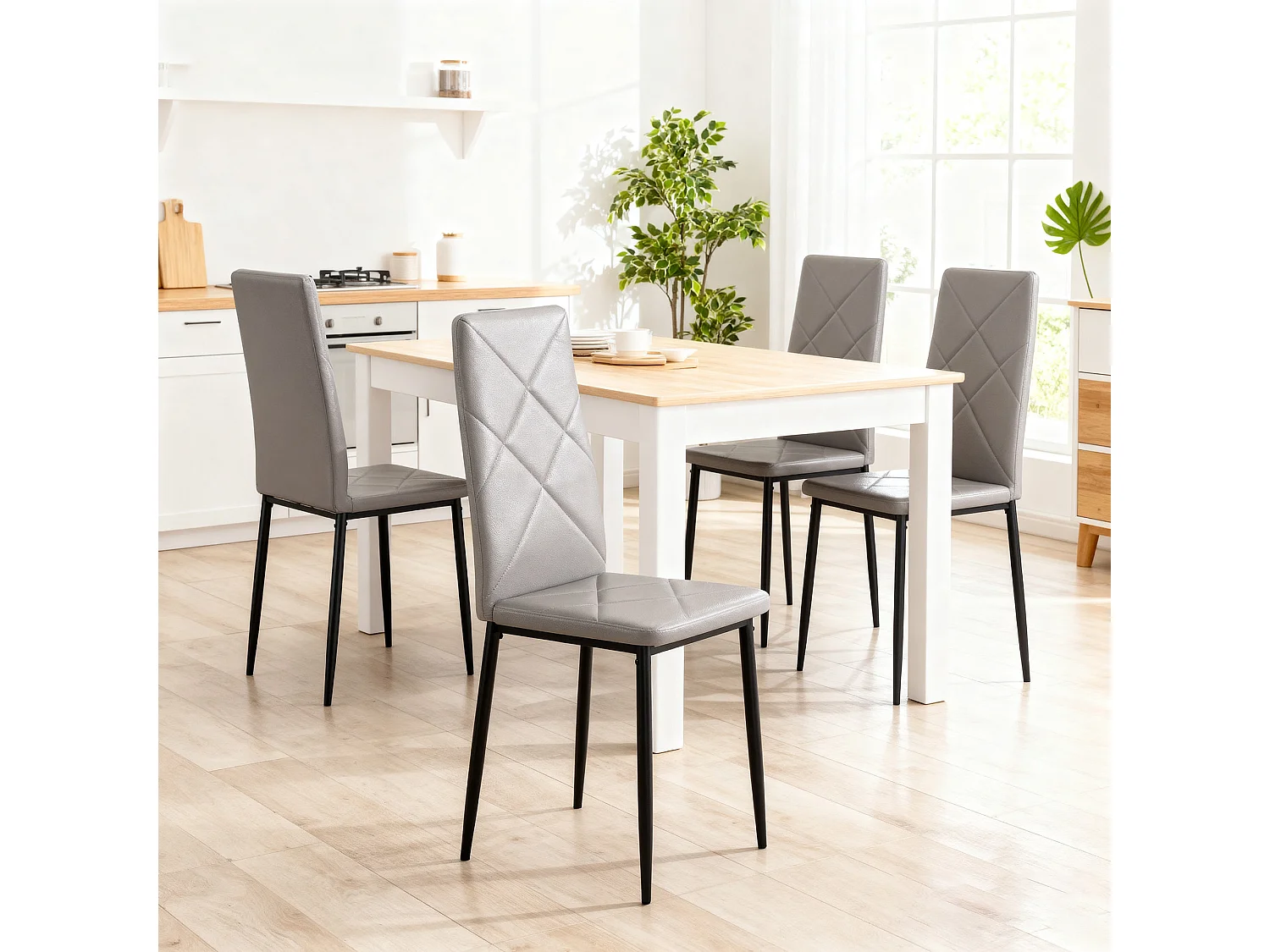 Set di 4 sedie sala da pranzo in finta pelle sedie cucina con schienale